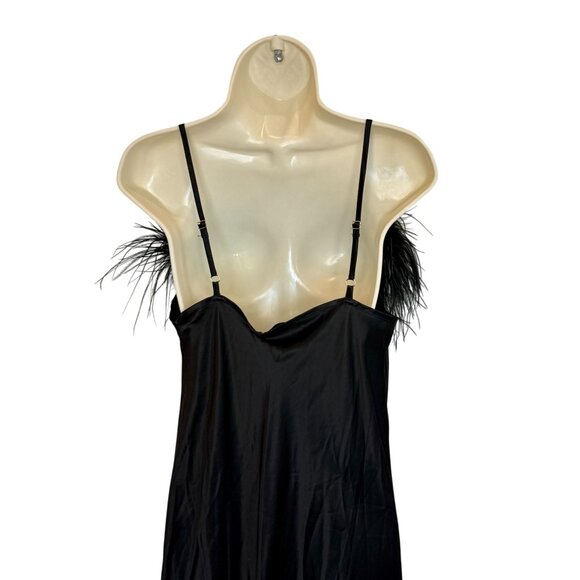 Sleeper Black Feather Trim Midi Slip Dress NWT - Size L - Picture 8 of 8